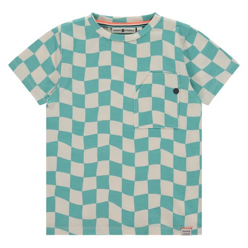 Stains And Stories By Babyface Wavy Check Short Sleeve T-shirt In Blue