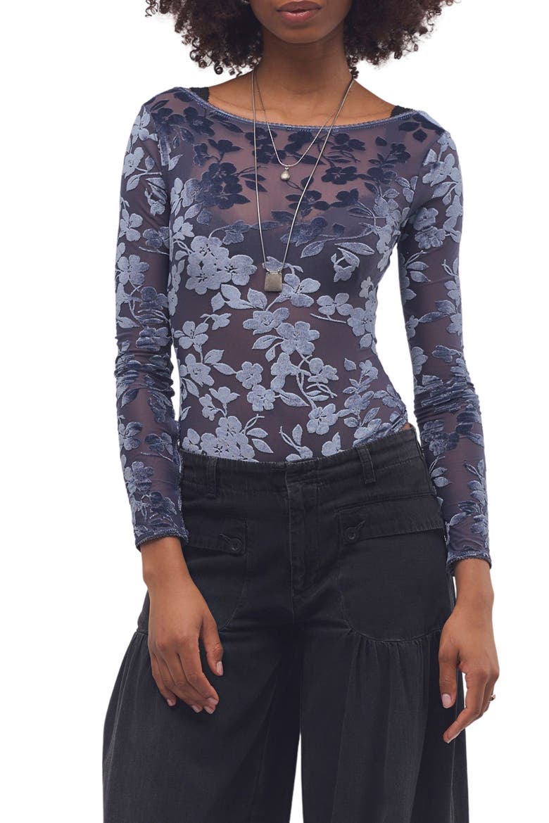 Intimately FP Loved You First Floral Embroidered Bodysuit, Main, color, VINTAGE INDIGO COMBO