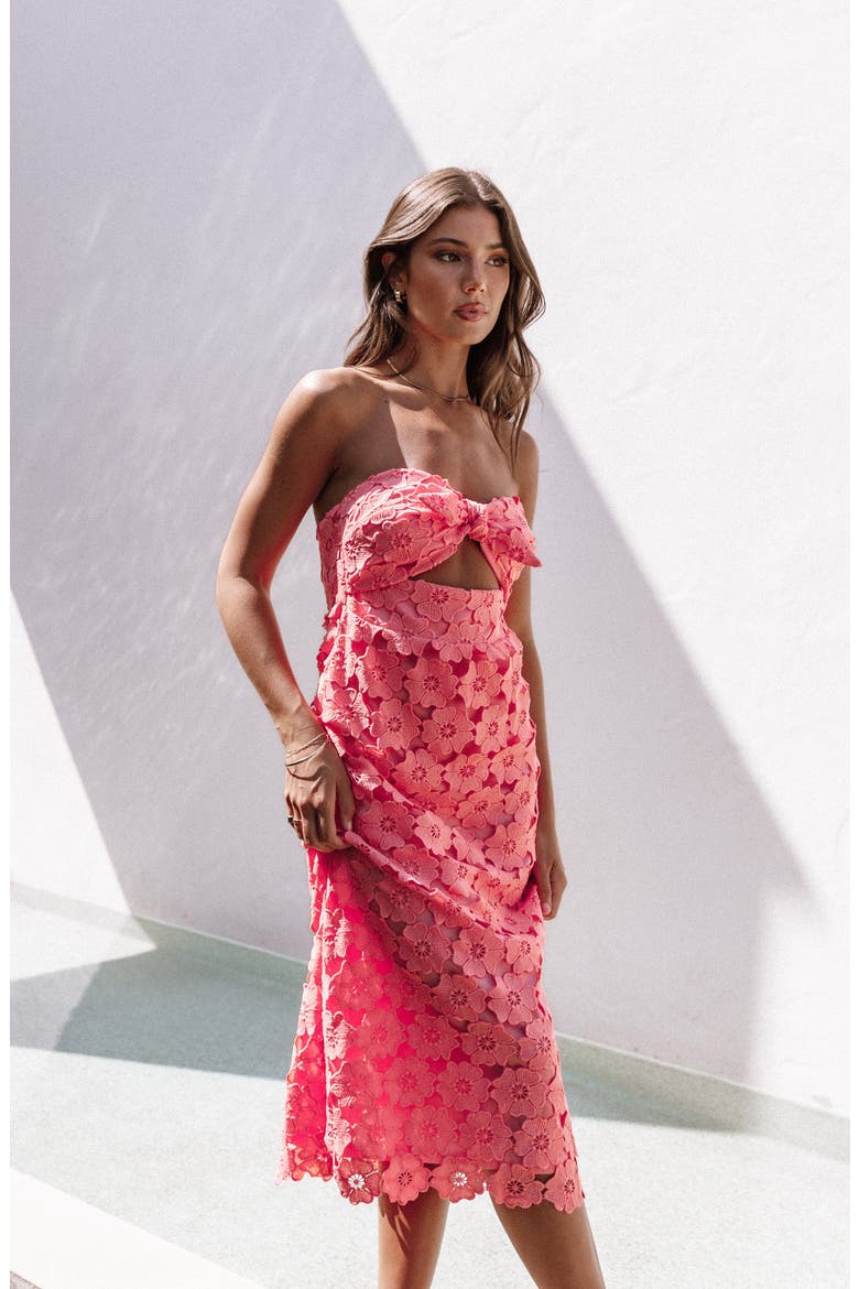 Tyler Lace Strapless Maxi Dress, Alternate, color, WATERMELON