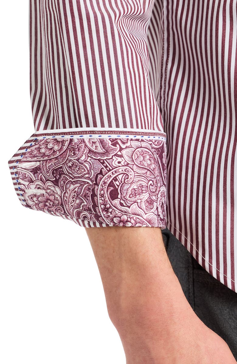 Robert Graham Greenwich Stripe Stretch Button-Up Shirt, Alternate, color, Burgundy
