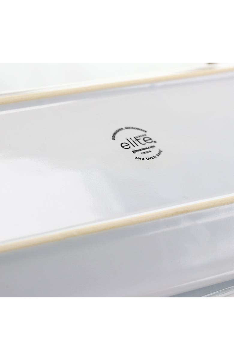 Gibson Elite Gracious Dining 3 Tie Rectangle Porcelain Plate Set with Gold Metal Stand, Alternate, color, White