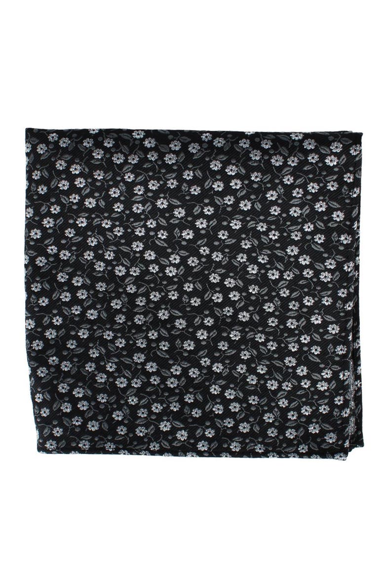 Metallic Flowers and Leaves Pocket Square, Alternate, color, Black