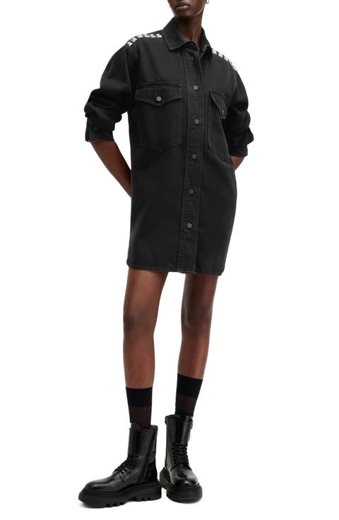 Lily Denim Studded Long Sleeve Shirtdress