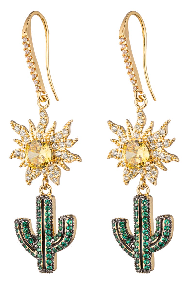 Palm Springs Sun & Cactus Drop Earrings, Main, color, GOLD
