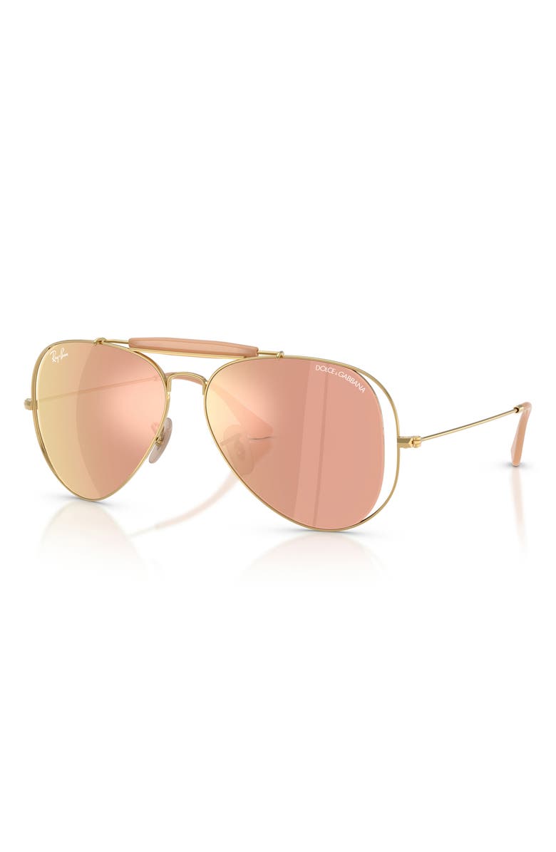 Ray-Ban Outdoorsman 53mm Mirrored Pilot Sunglasses, Alternate, color, Arista / Brown Rose Gold