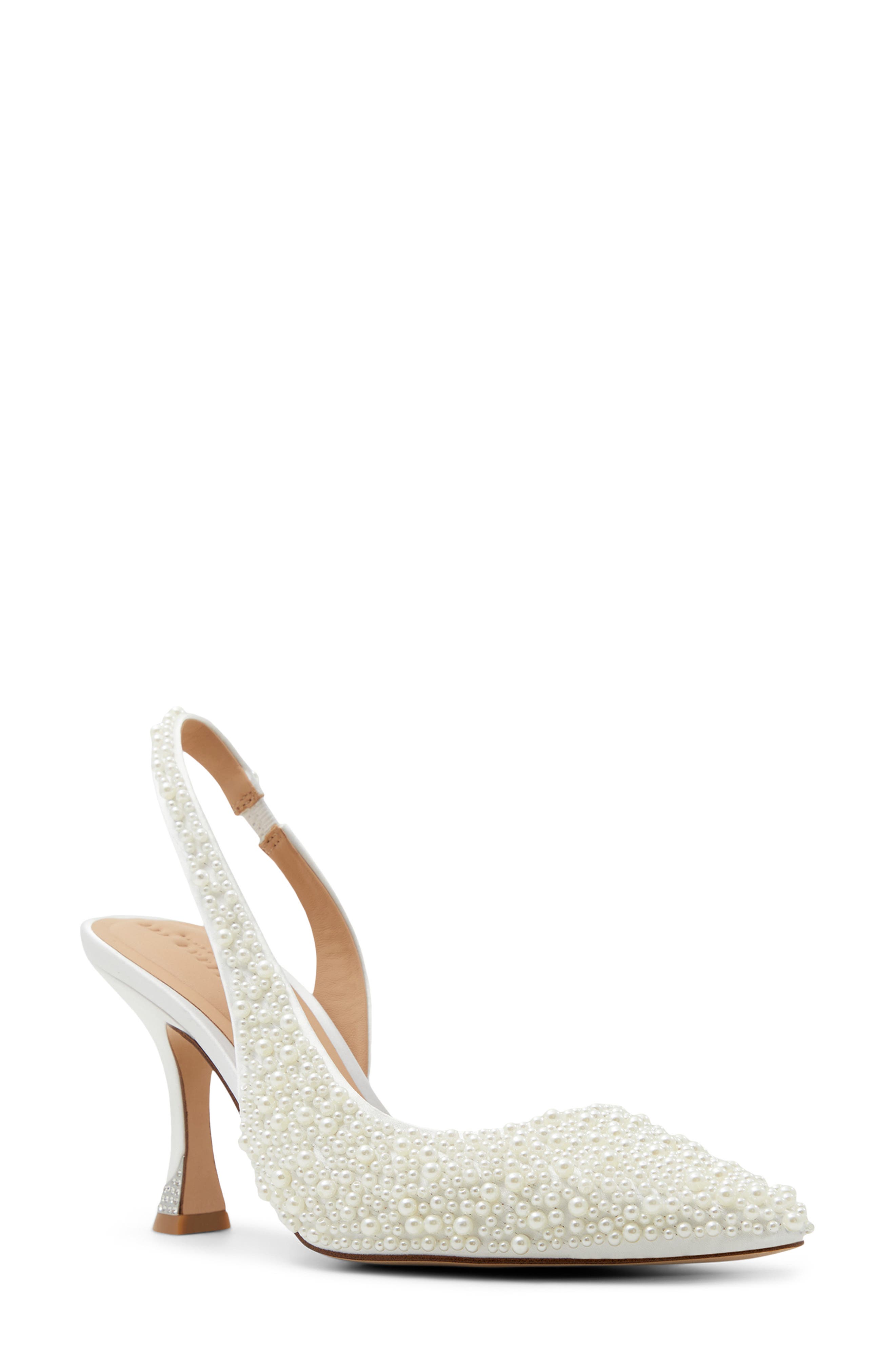 Ari Imitation Pearl Slingback Half D'Orsay Pointed Toe Pump, Main, color, WHITE