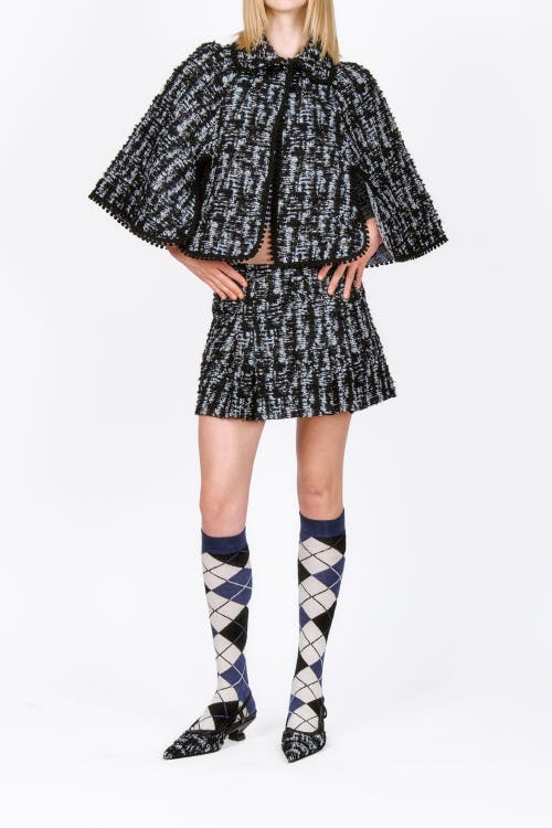 Anna Sui Cornflower Tweed Cape In Cornflower Multi