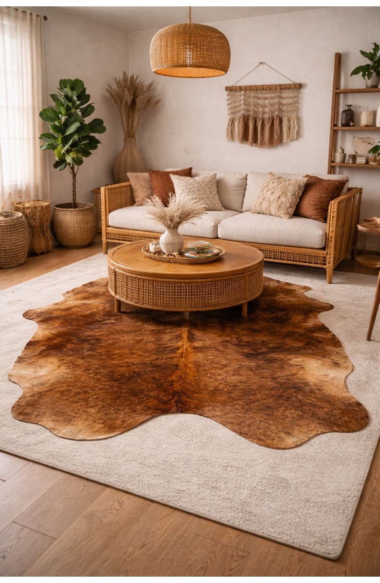 Rhacam Eco Hides Brindle Cowhide Rug 7'7" × 6'1", Alternate, color, Brindle