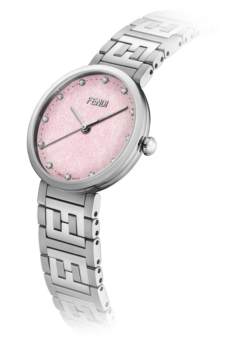 Forever Fendi Diamond Bracelet Watch, 29mm, Alternate, color, SILVER/ PINK/ SILVER