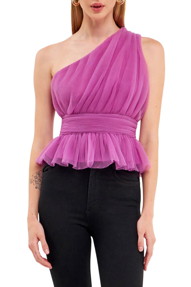 One-Shoulder Textured Tulle Top, Alternate, color, LAVENDER