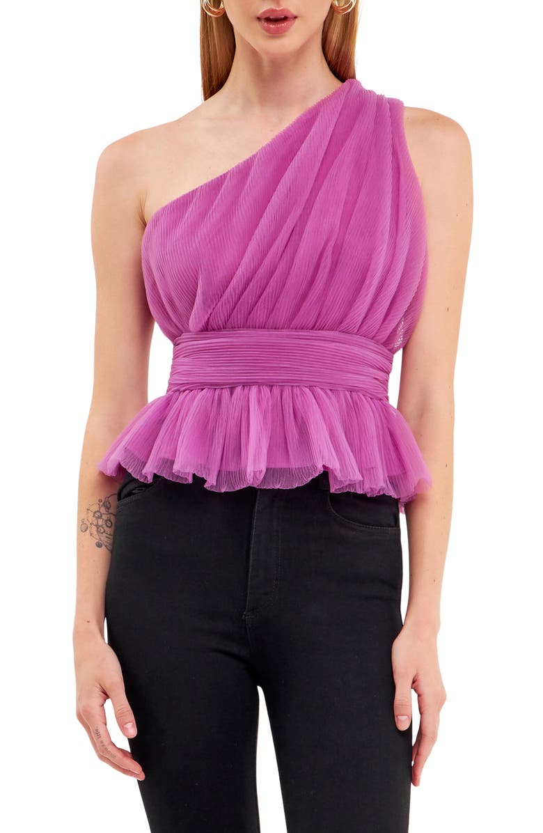 Endless Rose One-Shoulder Textured Tulle Top, Alternate, color, Lavender