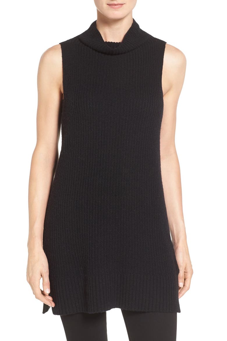 SLEEVELESS MOCK NECK SWEATER, Alternate, color, BLACK