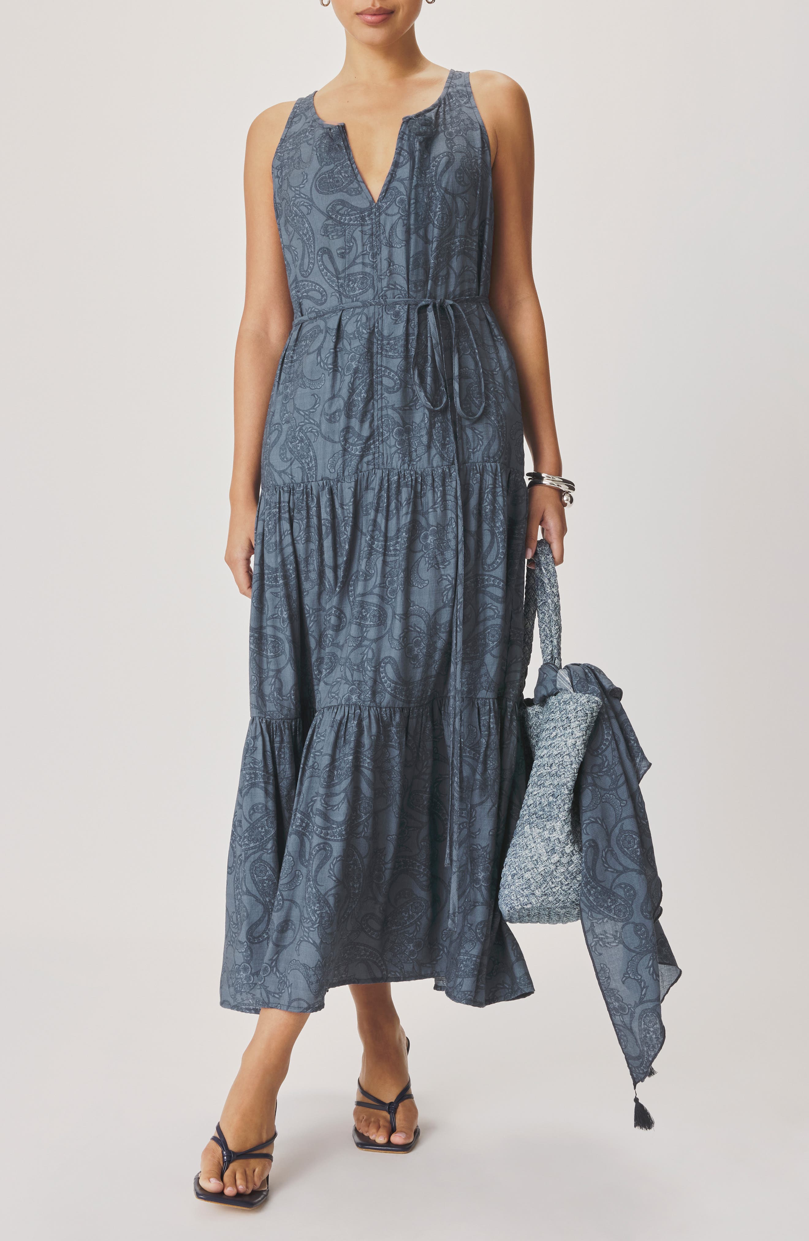 Splendid Iris Paisley Print Tiered Maxi Dress