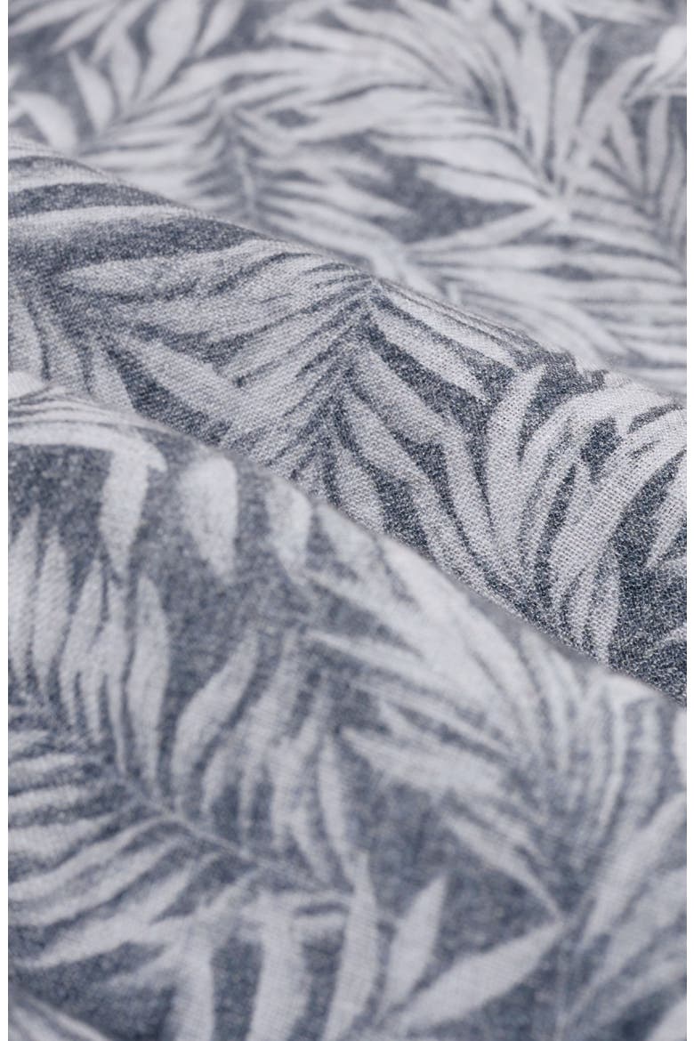Julian Shaped Fit Palm Leaf Print Linen Button-Up Shirt, Alternate, color, NAVY