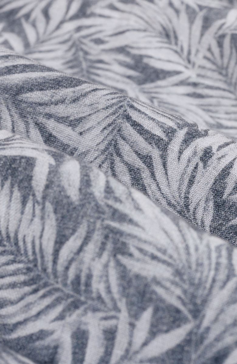 Bugatchi Julian Shaped Fit Palm Leaf Print Linen Button-Up Shirt, Alternate, color, Navy