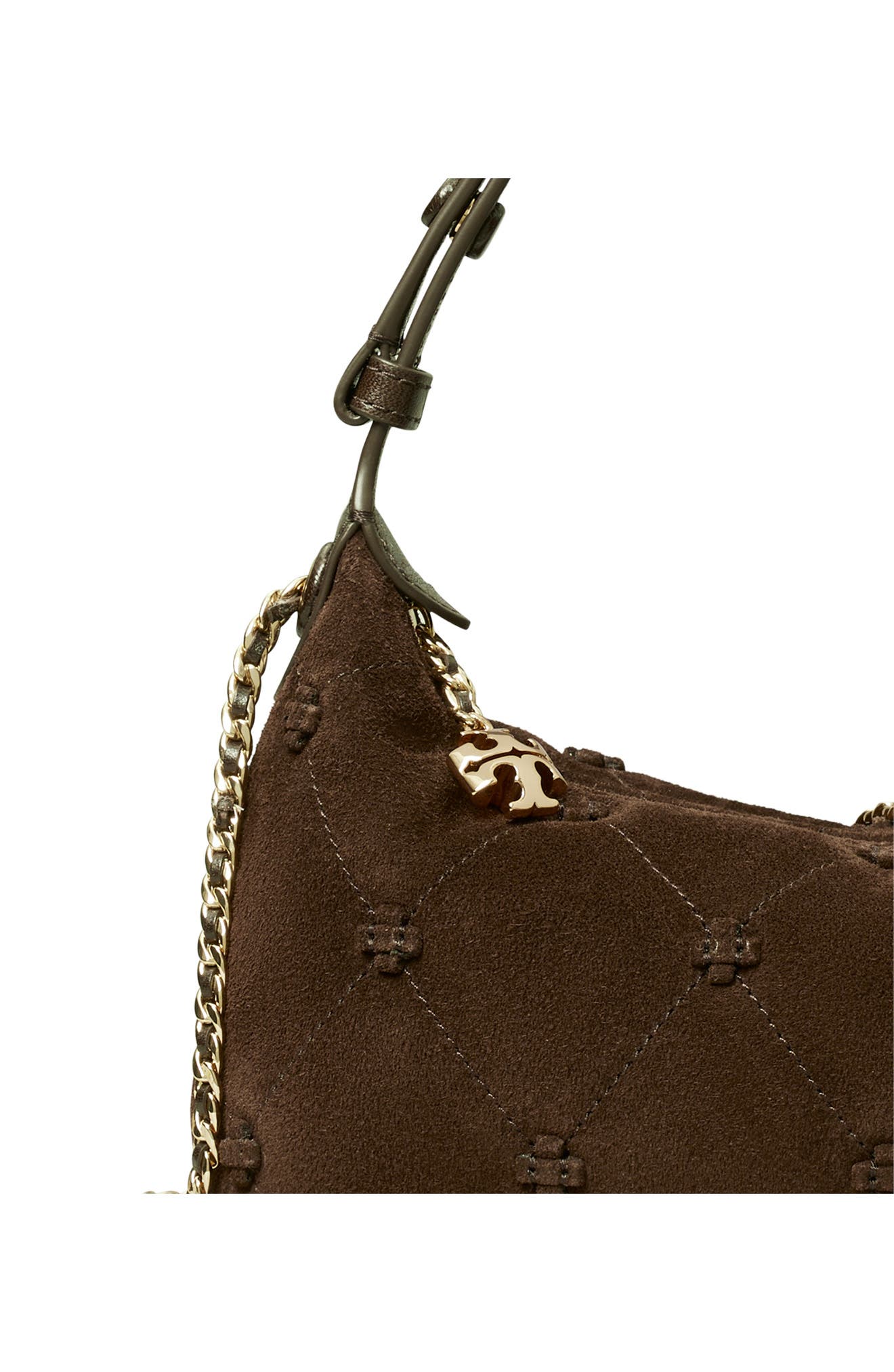 Bunny Knot Suede Pochette, Alternate, color, DARK COCOA