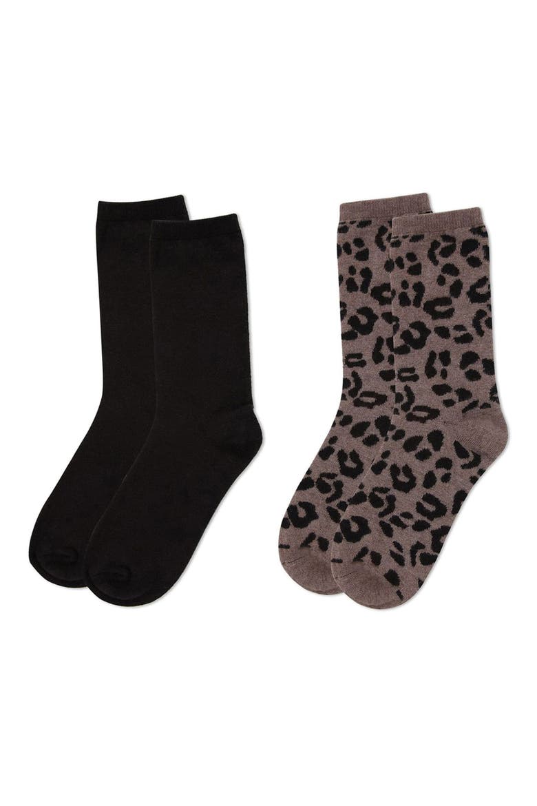 Leopard Assorted 2-Pack Crew Socks, Alternate, color, BROWN HEATHER