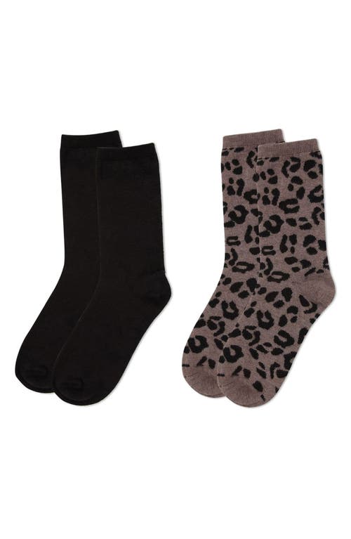 Memoi Leopard Assorted 2-pack Crew Socks In Brown