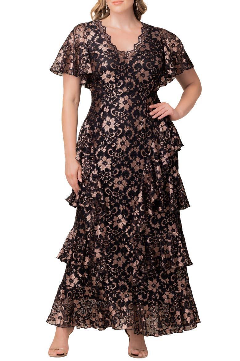 Mon Ange Tiered Lace Gown, Main, color, ROSE GOLD