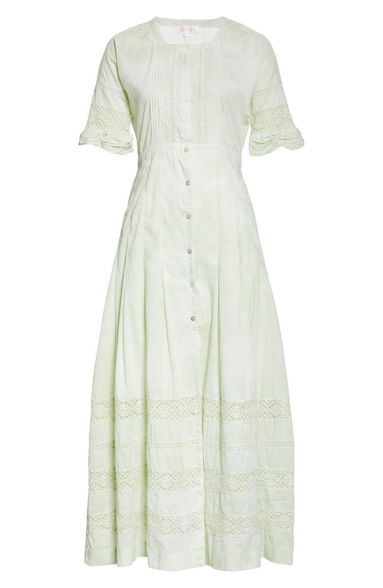 LoveShackFancy Edie Lace Inset Midi Dress, Alternate, color, 
