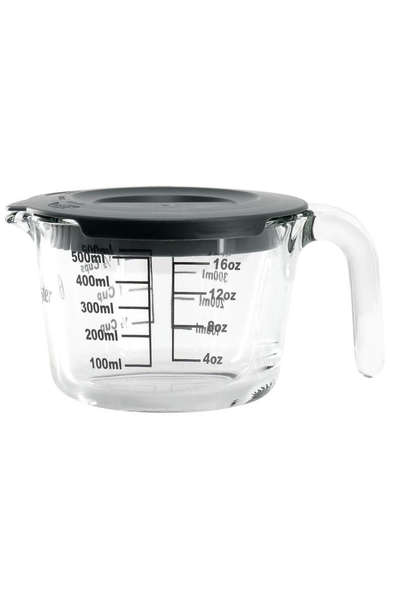 OSTER Coolidge 16 Ounce Glass Measuring Cup with Lid, Alternate, color, Grey