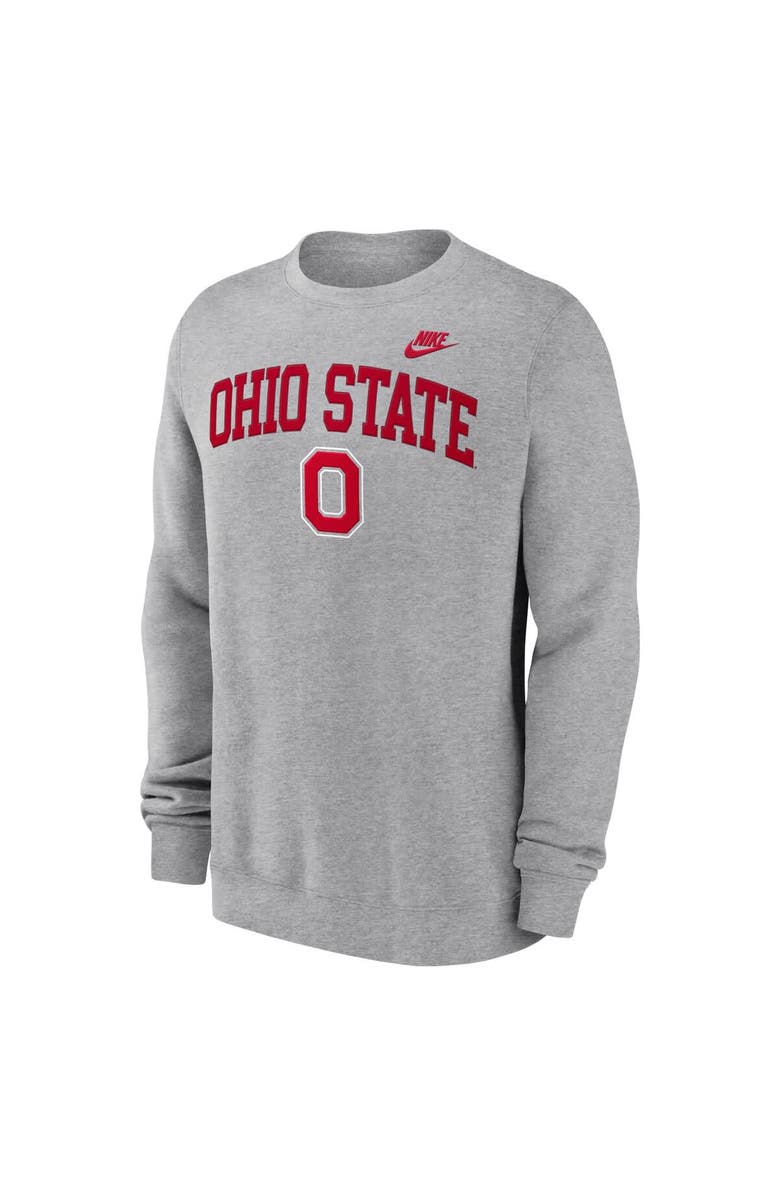 Nike Men's Nike Heather Gray Ohio State Buckeyes Legacy Classic Tackle Twill Embroidered Arch Over Logo Pullover Sweatshirt, Alternate, color, 