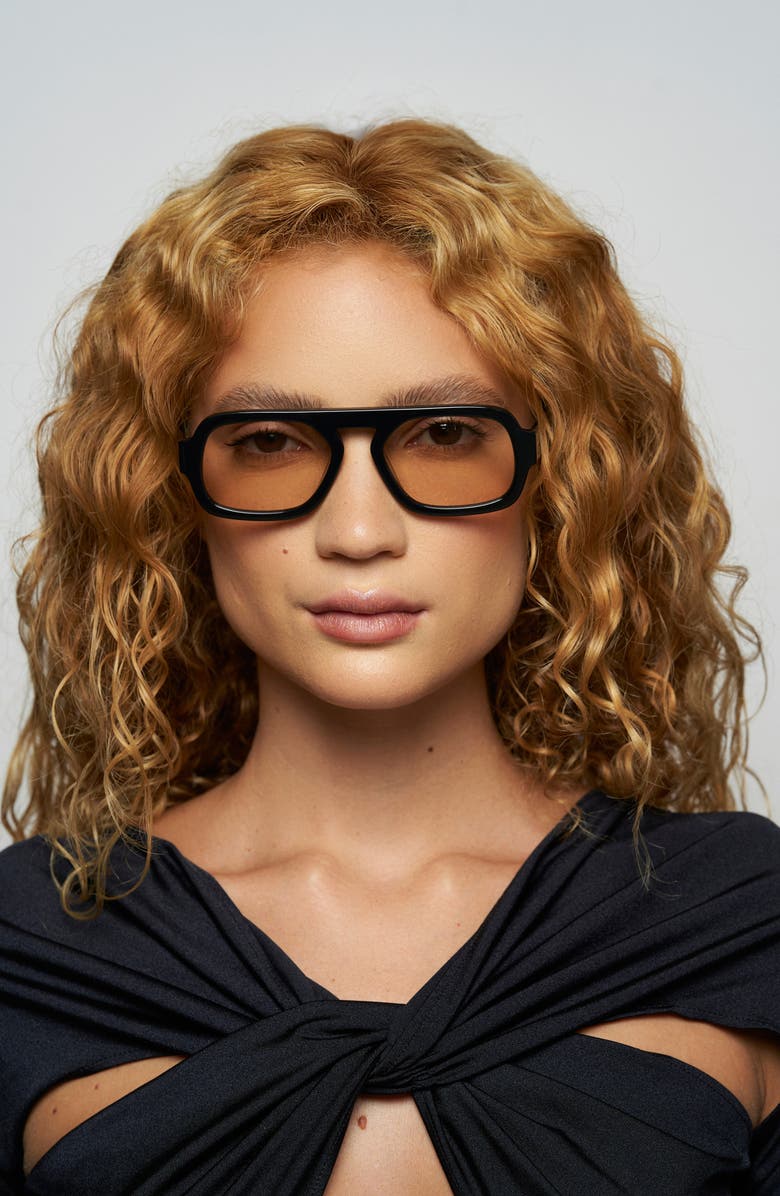 Elisa Johnson Jane Mini 52mm Aviator Sunglasses, Alternate, color, Gloss Black