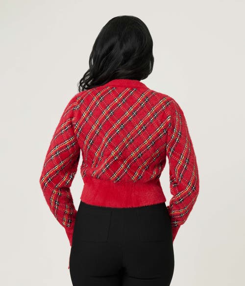 Unique Vintage Collared Knit Cardigan In Red