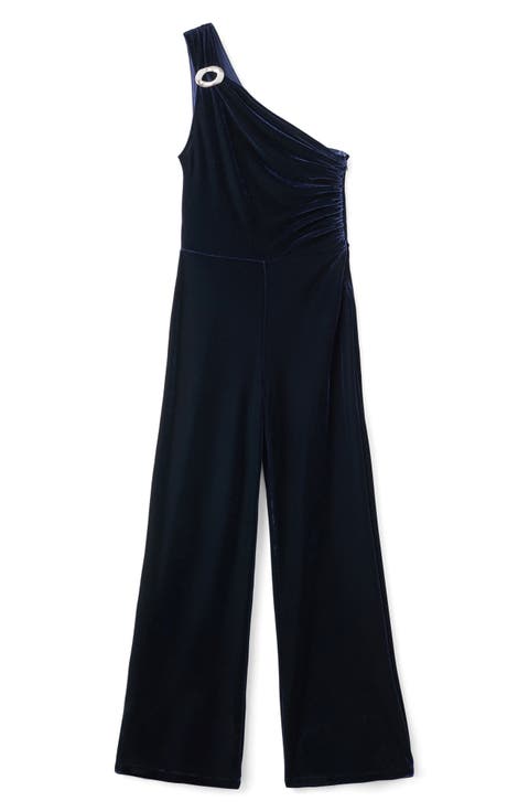 One-Shoulder Velvet Jumpsuit