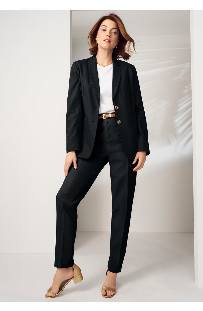 Jessica London Linen Pleat-Front Pant, Alternate, color, Black