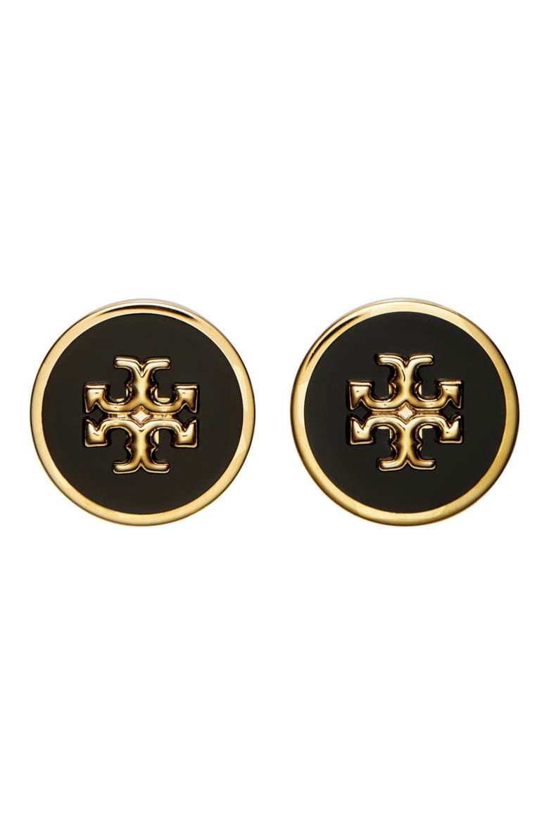 Icon Enamel Stud Earrings, Main, color, TORY GOLD / BLACK