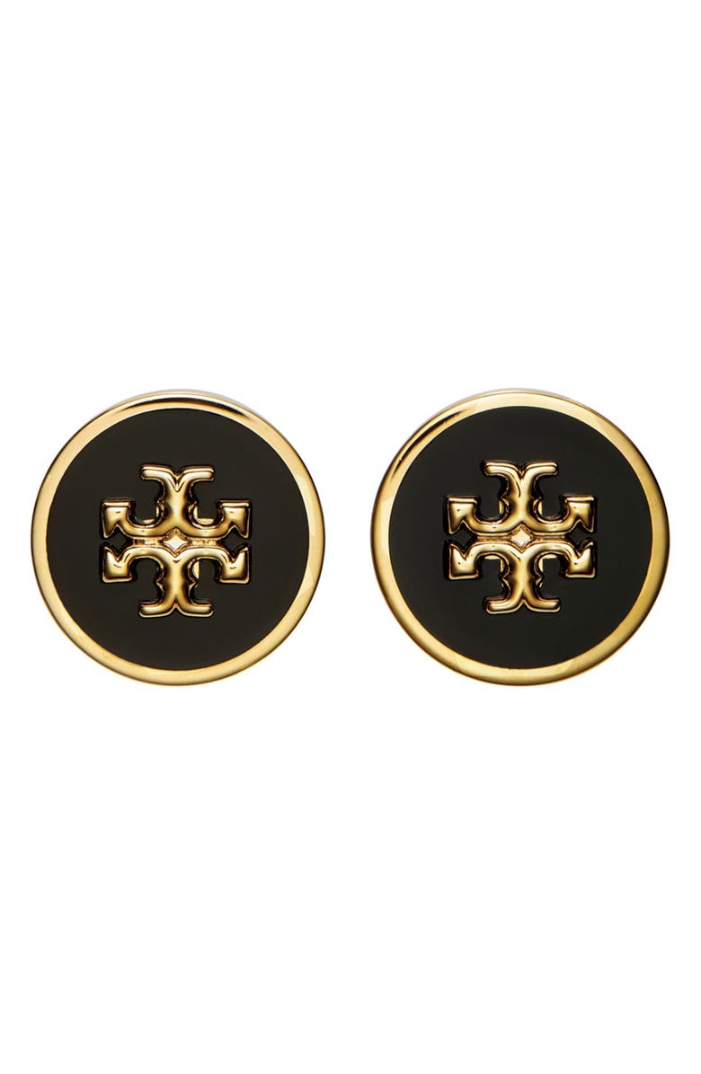 Tory Burch Icon Enamel Stud Earrings, Main, color, Tory Gold / Black