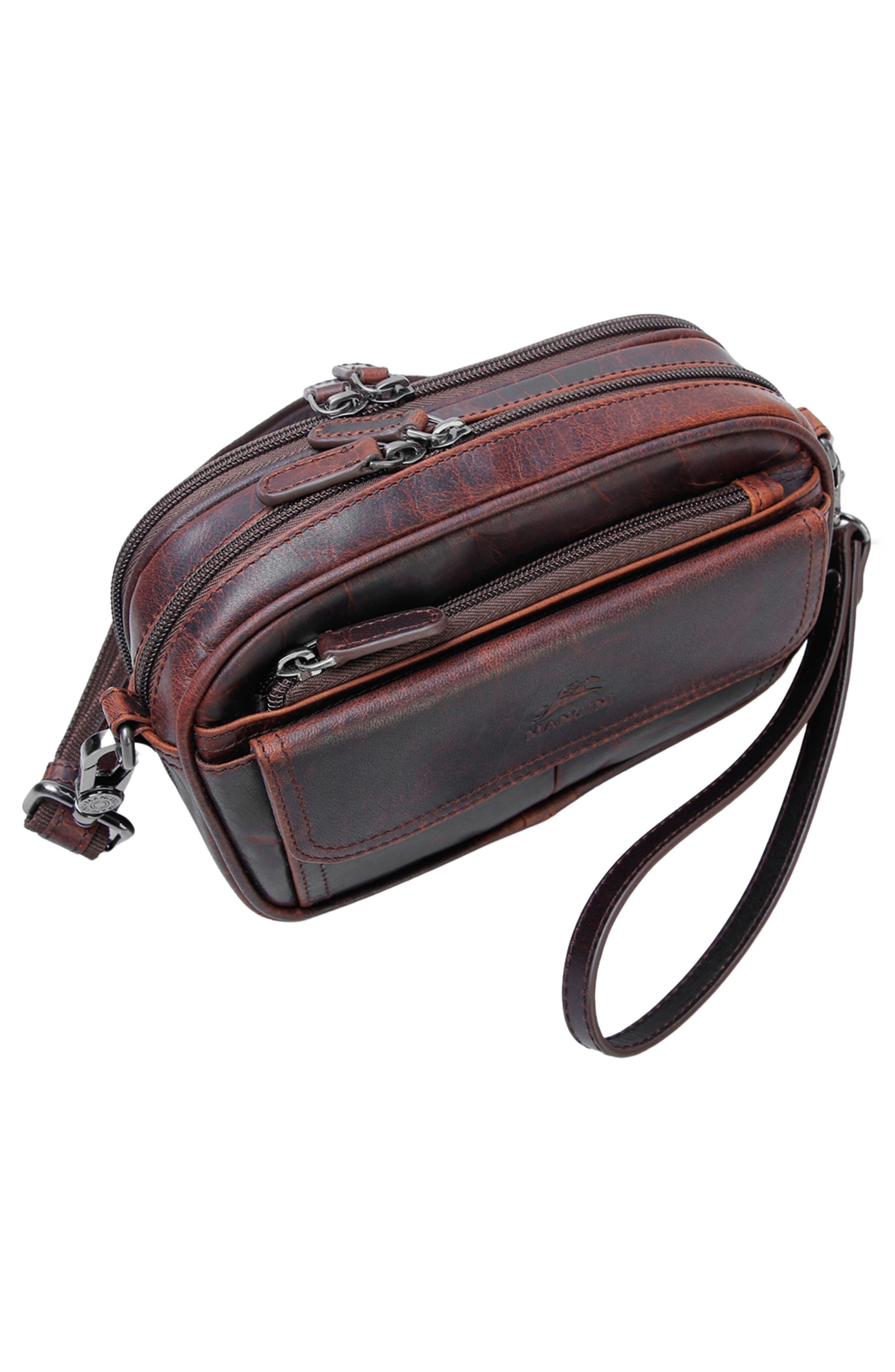 Mancini Buffalo Leather Organizer Crossbody Bag, Alternate, color, Brown