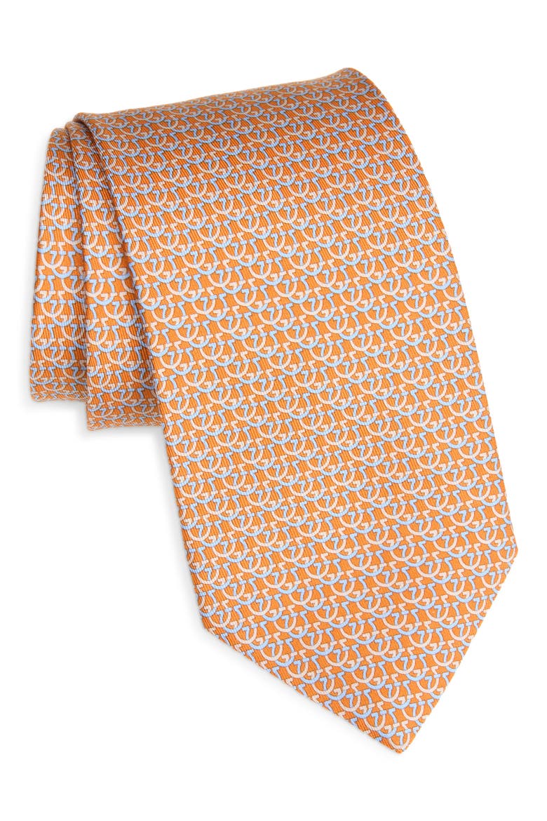 Cerchio Gancini Print Silk Tie, Main, color, ARANCIO