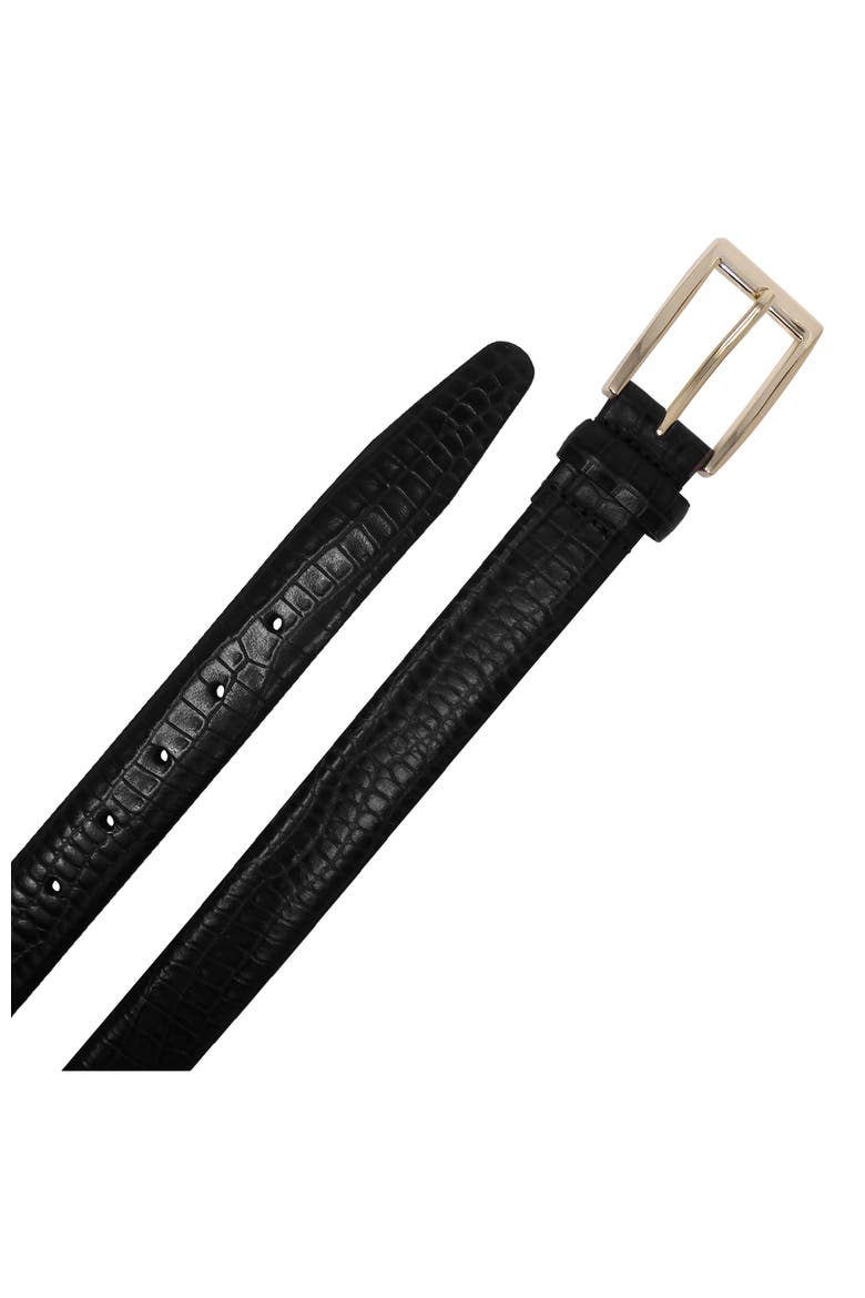 Crocodile Embossed Leather Belt, Alternate, color, Black