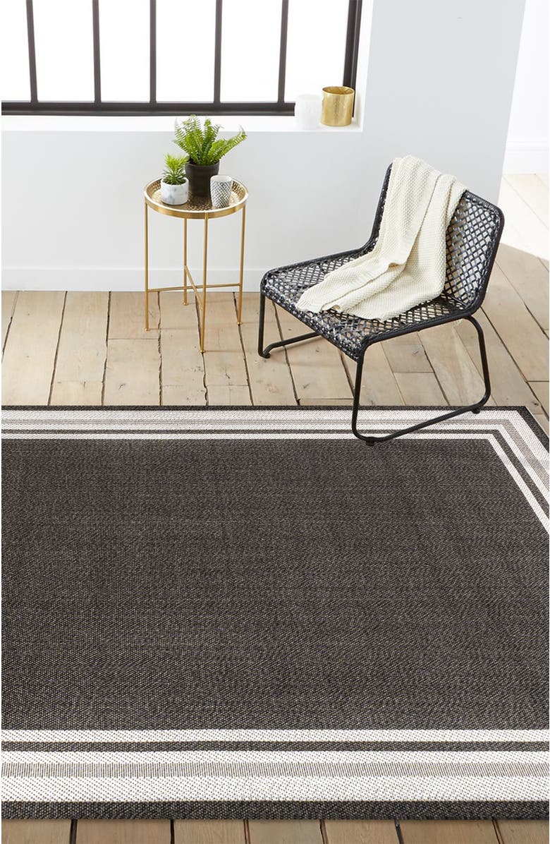 JONATHAN Y James Modern Border Stripe Indoor/Outdoor Area Rug, Alternate, color, Black/Cream