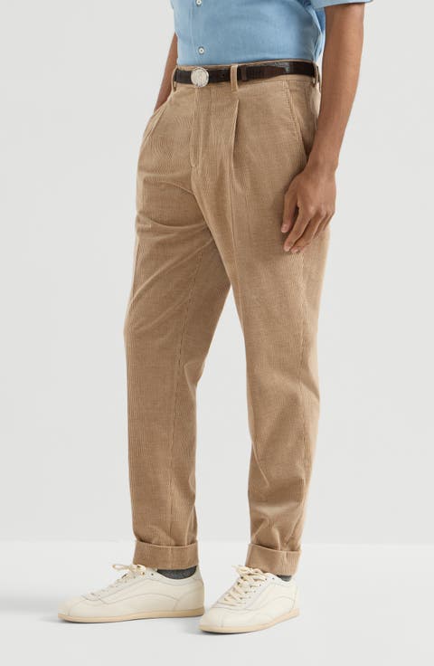 Comfort cotton and cashmere corduroy trousers with pleat