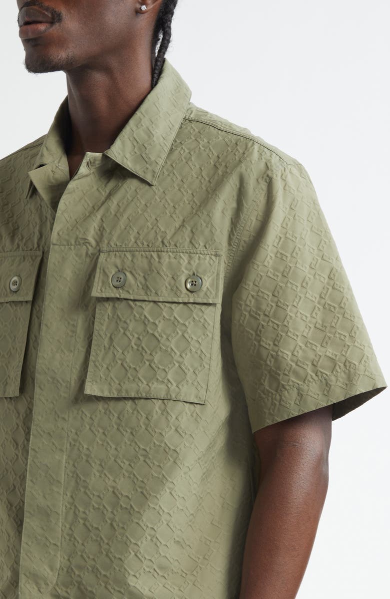 Givenchy Boxy Monogram 72 Embossed Short Sleeve Button-Up Shirt, Alternate, color, Almond Green