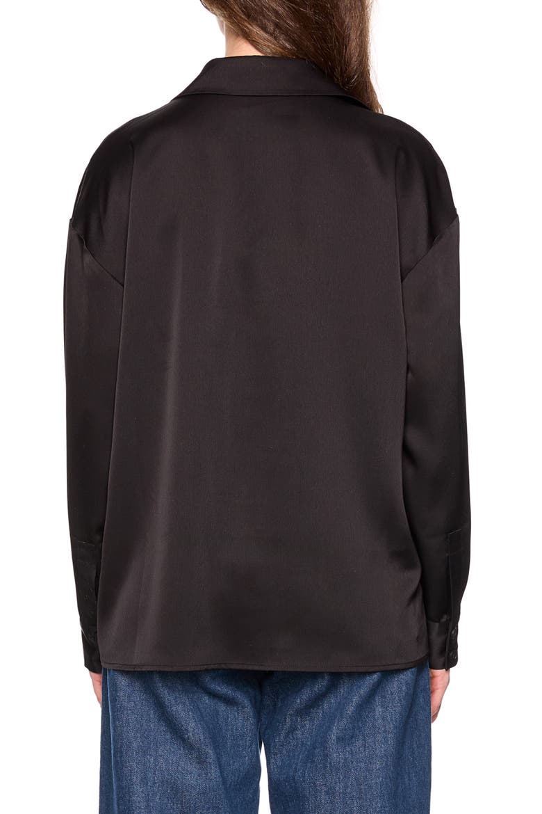 Satin Button Front Shirt, Alternate, color, BLACK
