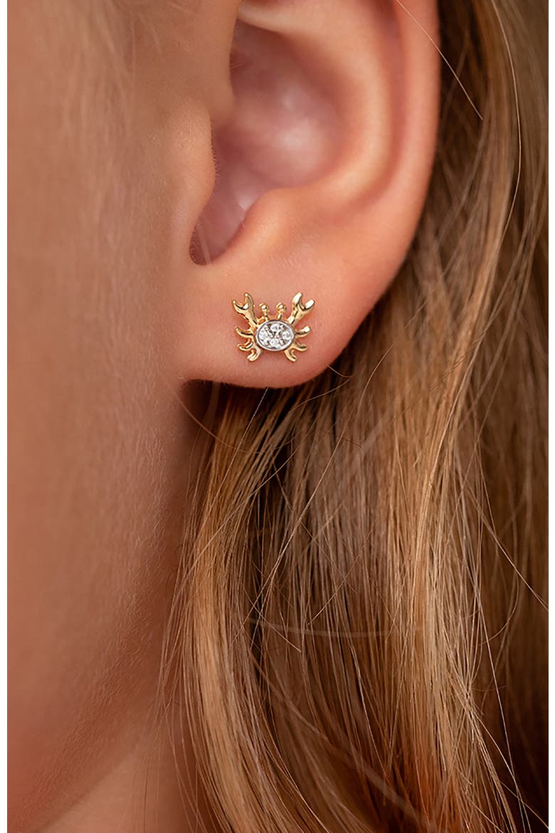 14k Curious Crab Earrings, Alternate, color, Gold