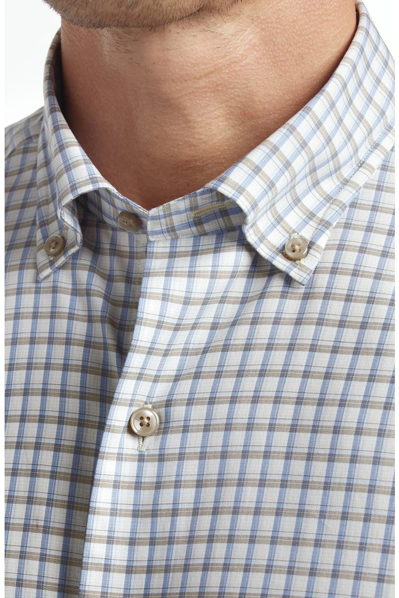 Check Cotton Twill Button-Down Shirt, Alternate, color, DUNE/ BLUE