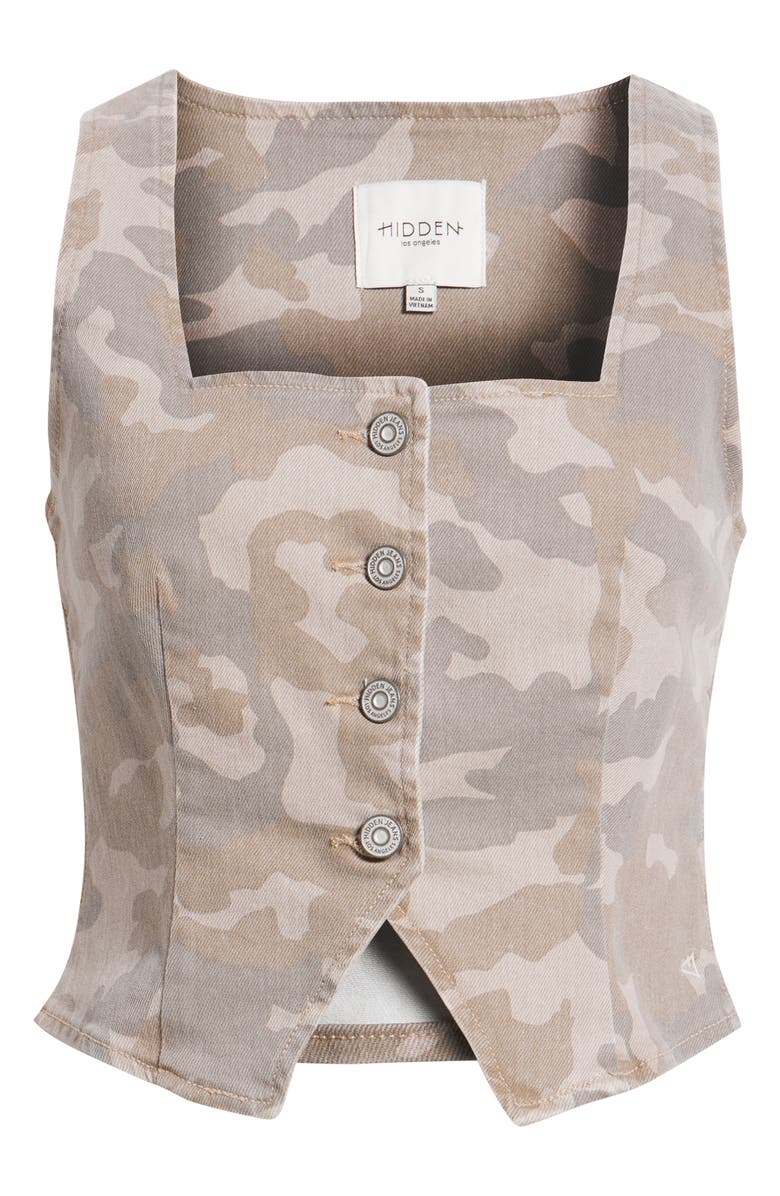 HIDDEN JEANS Camo Print Denim Vest, Alternate, color, Tan