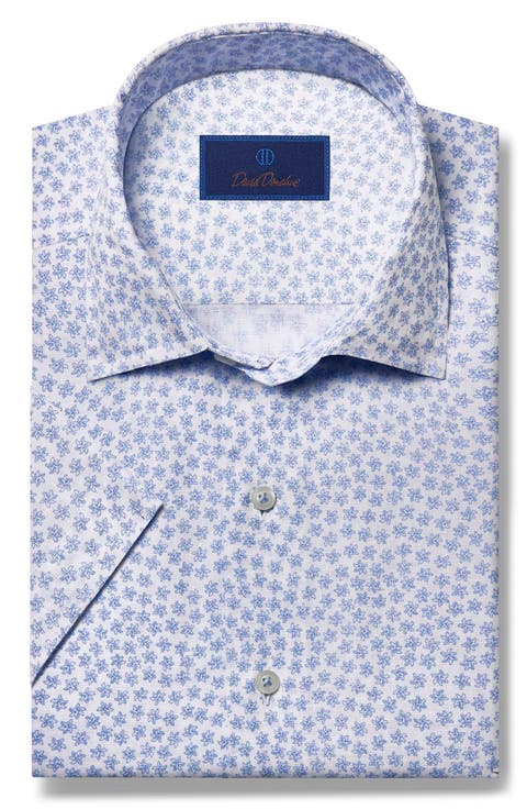 Starfish Print Short Sleeve Linen & Cotton Button-Up Shirt