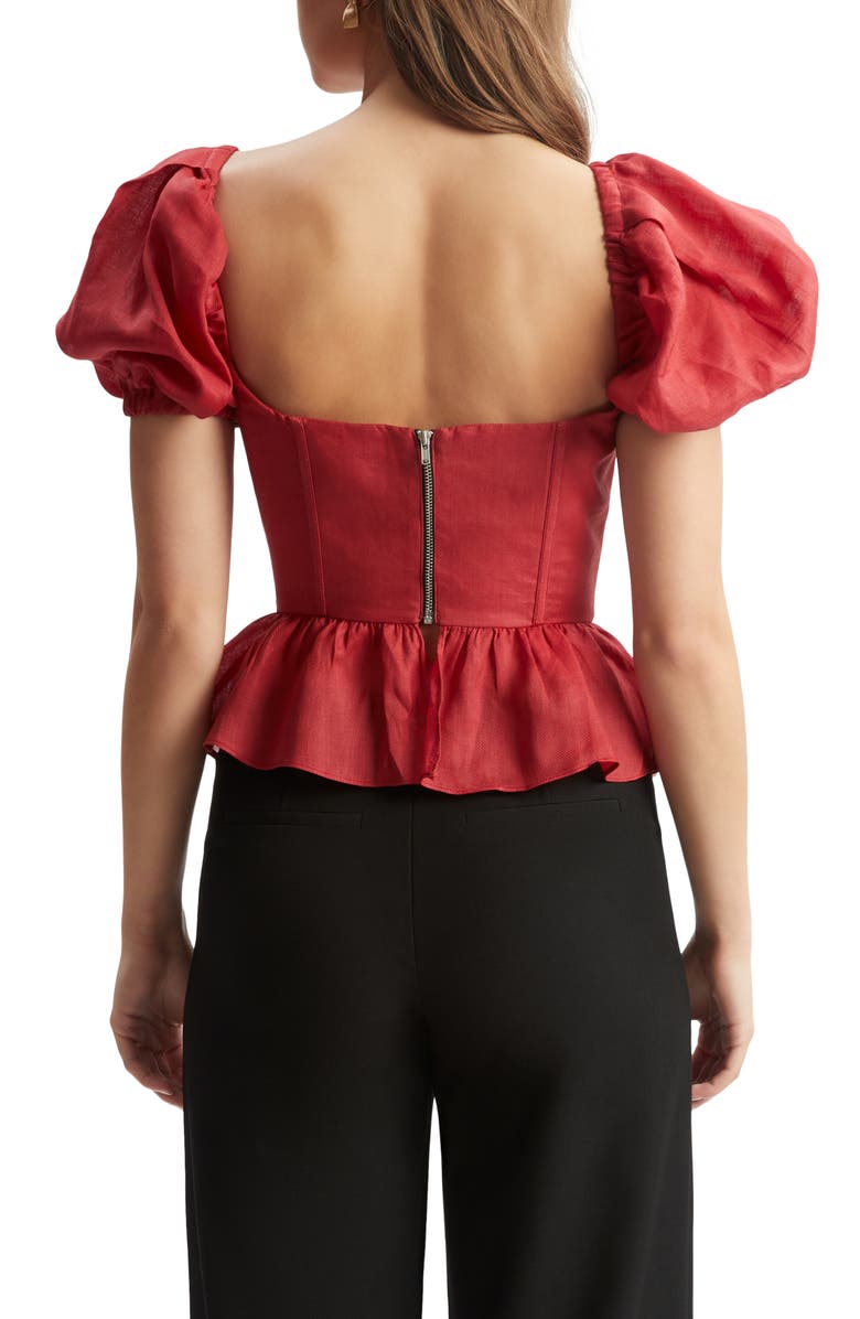Bardot Esra Puff Sleeve Ramie Corset Top, Alternate, color, Fire Red