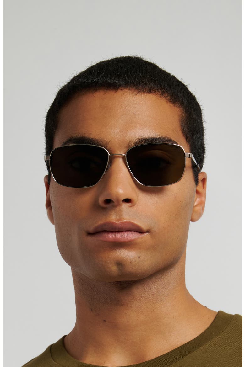 58mm Rectangular Sunglasses, Alternate, color, RUTHENIUM/ BROWN