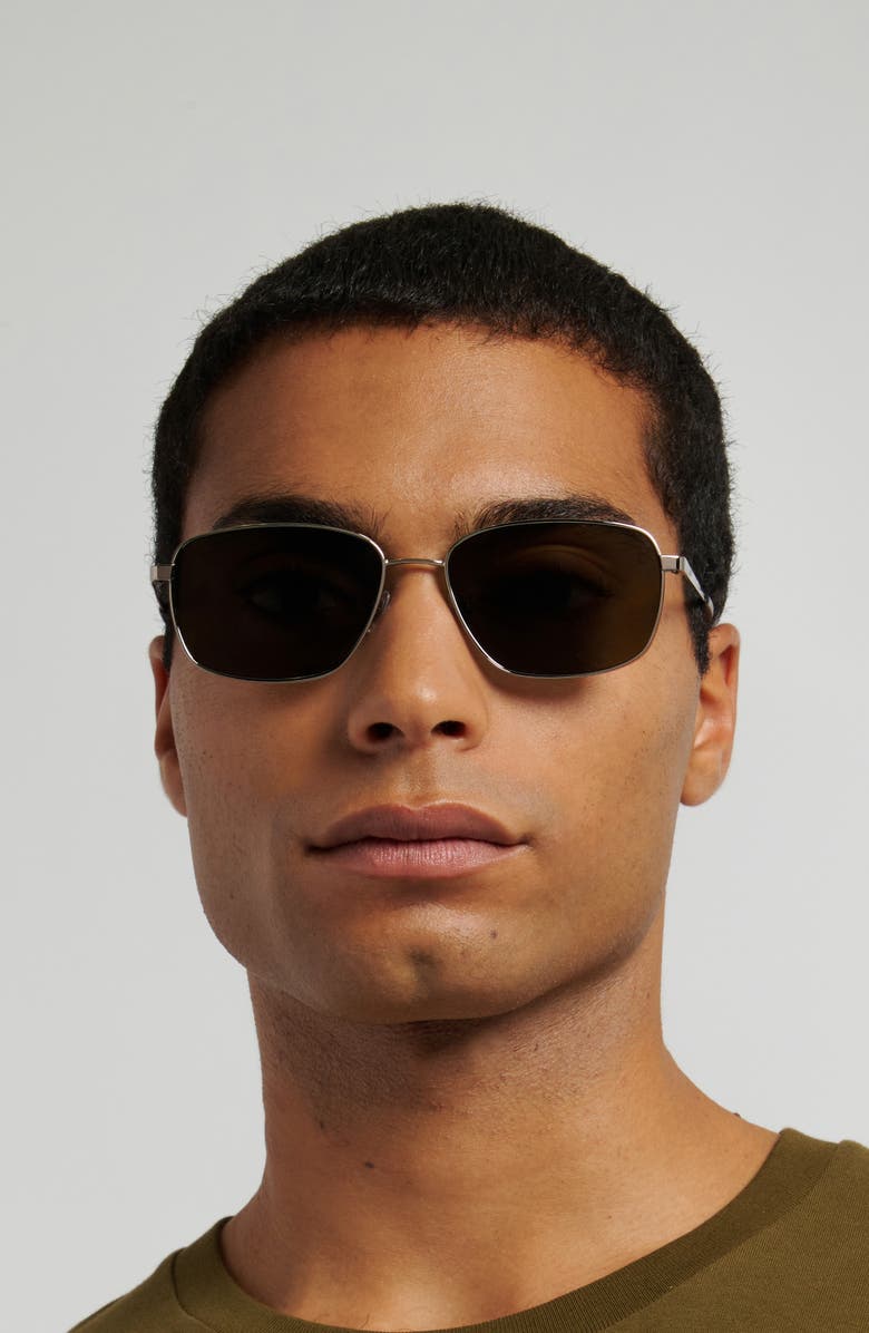 Fossil 58mm Rectangular Sunglasses, Alternate, color, Ruthenium/ Brown