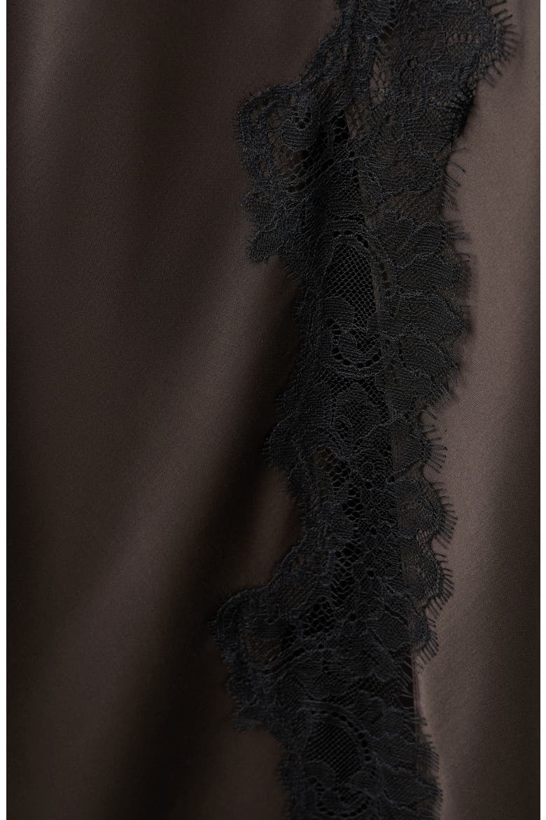 Lace Trim Satin Maxi Dress, Alternate, color, BROWN