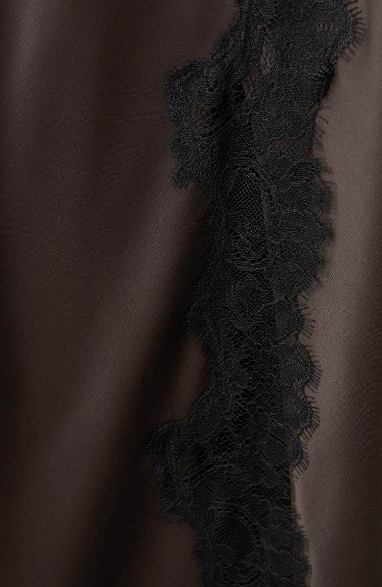MANGO Lace Trim Satin Maxi Dress, Alternate, color, Brown