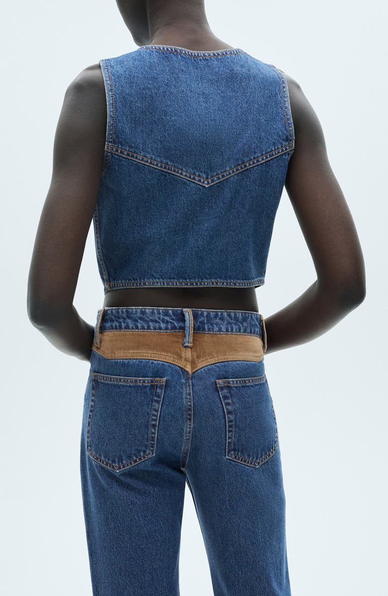 MANGO Faux Suede Contrast Detail Denim Vest, Alternate, color, 
