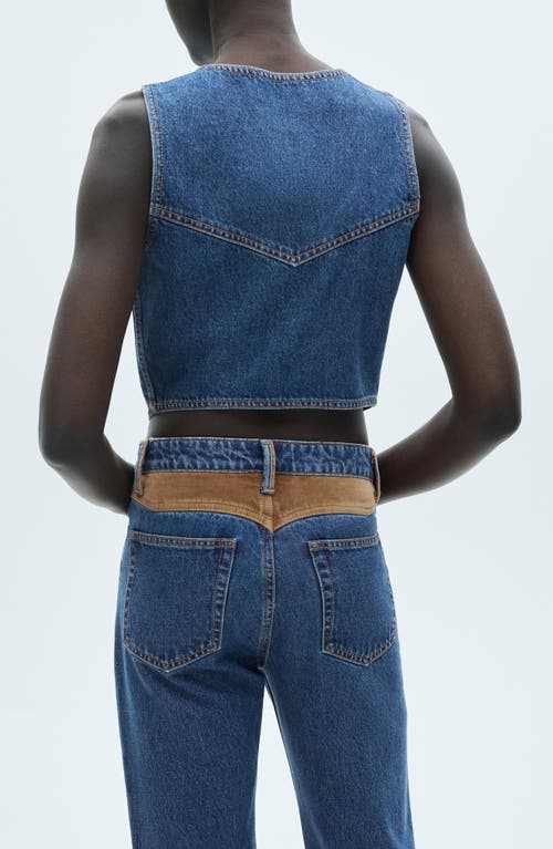 Mango Faux Suede Contrast Detail Denim Vest In Dark Blue
